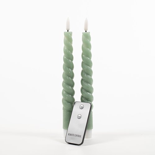 Anna’s Collection LED Diner kaars Rustiek set 23 cm Jade groen 2 stuks - afbeelding 1