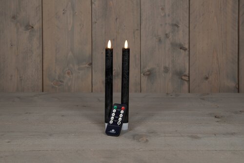 Anna's Collection LED-dinerkaarsen 3D-vlam - H23cm Zwart 2 stuks - afbeelding 3