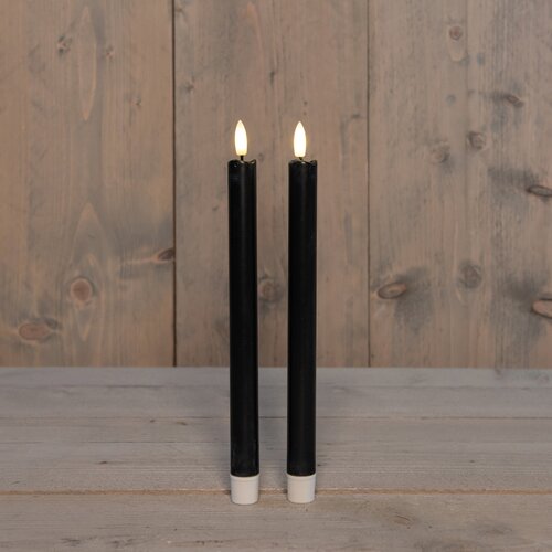 Anna's Collection LED-dinerkaarsen 3D-vlam - H28cm Zwart 2 stuks - afbeelding 2