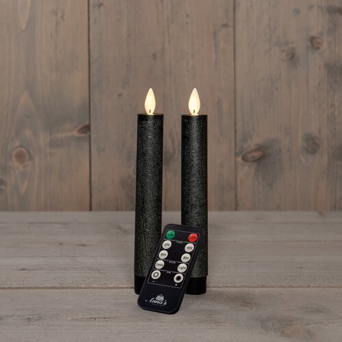 Anna's Collection LED-dinerkaarsen bewegende vlam - H18cm Antraciet 2 stuks - afbeelding 3