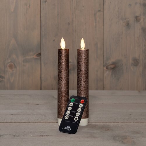 Anna's Collection LED-dinerkaarsen bewegende vlam - H18cm Brons 2 stuks - afbeelding 3
