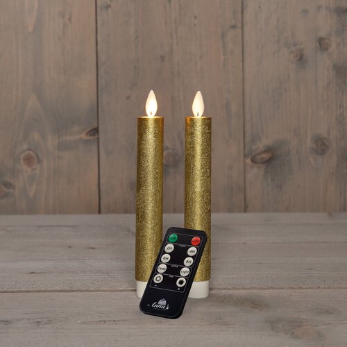 Anna's Collection LED-dinerkaarsen bewegende vlam - H18cm Goud 2 stuks - afbeelding 3