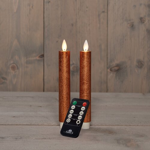 Anna's Collection LED-dinerkaarsen bewegende vlam - H18cm Koper 2 stuks - afbeelding 3