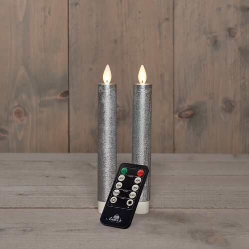 Anna's Collection LED-dinerkaarsen bewegende vlam - H18cm Zilver 2 stuks - afbeelding 3