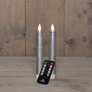 Anna's Collection LED-dinerkaarsen bewegende vlam - H18cm Zilver 2 stuks - afbeelding 3