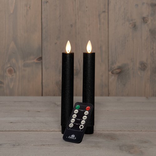Anna's Collection LED-dinerkaarsen bewegende vlam - H18cm Zwart 2 stuks - afbeelding 3