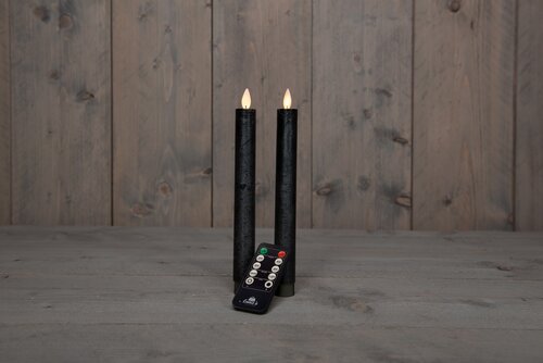 Anna's Collection LED-dinerkaarsen bewegende vlam - H23cm Antraciet 2 stuks - afbeelding 3