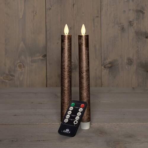 Anna's Collection LED-dinerkaarsen bewegende vlam - H23cm Brons 2 stuks - afbeelding 3