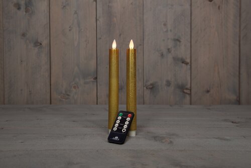 Anna's Collection LED-dinerkaarsen bewegende vlam - H23cm Goud 2 stuks - afbeelding 3