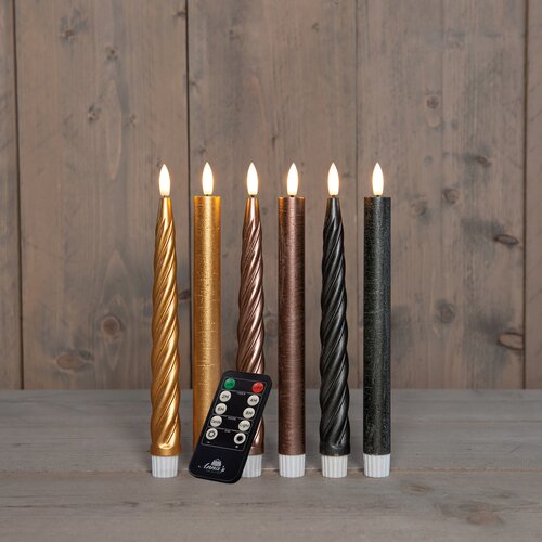 Anna's Collection LED-dinerkaarsen glad en swirl - H23cm Goud 6 stuks - afbeelding 2