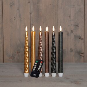 Anna's Collection LED-dinerkaarsen glad en swirl - H23cm Goud 6 stuks - afbeelding 2