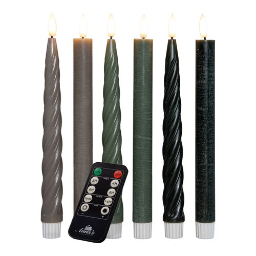 Anna's Collection LED-dinerkaarsen glad en swirl - H23cm Jade 6 stuks - afbeelding 1