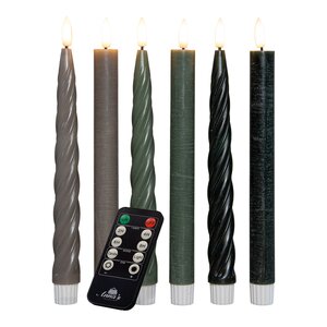 Anna's Collection LED-dinerkaarsen glad en swirl - H23cm Jade 6 stuks - afbeelding 1