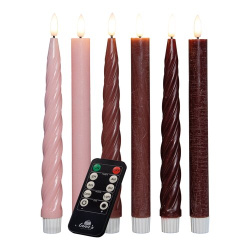 Anna's Collection LED-dinerkaarsen glad en swirl - H23cm Roze 6 stuks - afbeelding 1