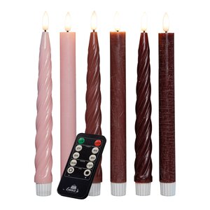 Anna's Collection LED-dinerkaarsen glad en swirl - H23cm Roze 6 stuks - afbeelding 1