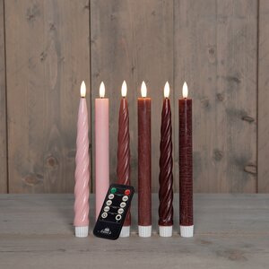 Anna's Collection LED-dinerkaarsen glad en swirl - H23cm Roze 6 stuks - afbeelding 2