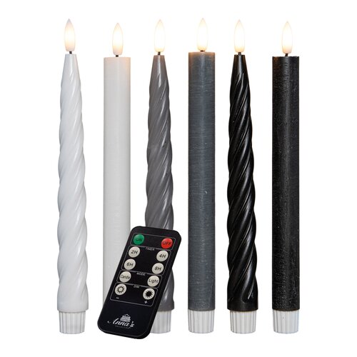 Anna's Collection LED-dinerkaarsen glad en swirl - H23cm Zwart 6 stuks - afbeelding 1