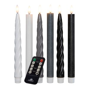 Anna's Collection LED-dinerkaarsen glad en swirl - H23cm Zwart 6 stuks - afbeelding 1