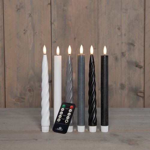 Anna's Collection LED-dinerkaarsen glad en swirl - H23cm Zwart 6 stuks - afbeelding 2