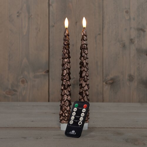 Anna's Collection LED-dinerkaarsen kerstboom - H27cm Brons 2 stuks - afbeelding 3