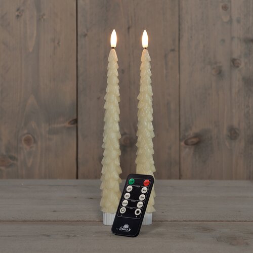 Anna's Collection LED-dinerkaarsen kerstboom - H27cm Ivoor 2 stuks - afbeelding 3