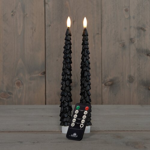 Anna's Collection LED-dinerkaarsen kerstboom - H27cm Zwart 2 stuks - afbeelding 3