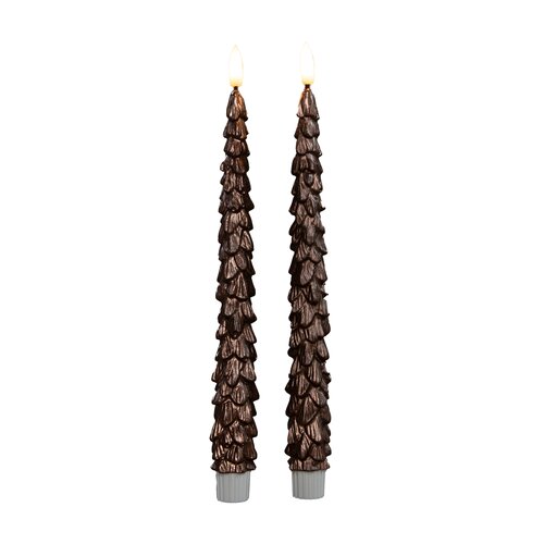 Anna's Collection LED-dinerkaarsen kerstboom met 3D-vlam brons - set van 2 - H 27 cm