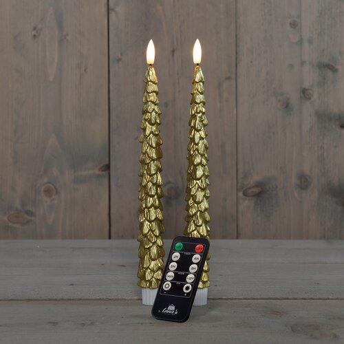 Anna's Collection LED-dinerkaarsen kerstboom met 3D-vlam goud - set van 2 - H 27 cm - afbeelding 3