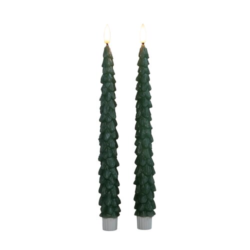 Anna's Collection LED-dinerkaarsen kerstboom met 3D-vlam jade - set van 2 - H 27 cm