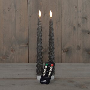 Anna's Collection LED-dinerkaarsen kerstboom met 3D-vlam taupe - set van 2 - H 27 cm - afbeelding 3