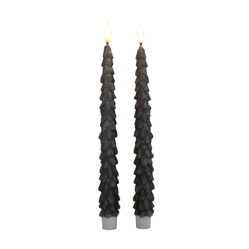 Anna's Collection LED-dinerkaarsen kerstboom met 3D-vlam taupe - set van 2 - H 27 cm