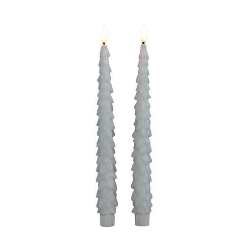 Anna's Collection LED-dinerkaarsen kerstboom met 3D-vlam wit - set van 2 - H 27 cm
