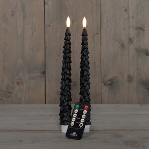 Anna's Collection LED-dinerkaarsen kerstboom met 3D-vlam zwart - set van 2 - H 27 cm - afbeelding 3