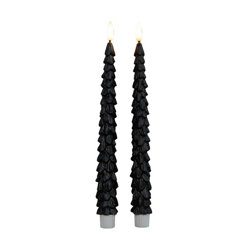 Anna's Collection LED-dinerkaarsen kerstboom met 3D-vlam zwart - set van 2 - H 27 cm