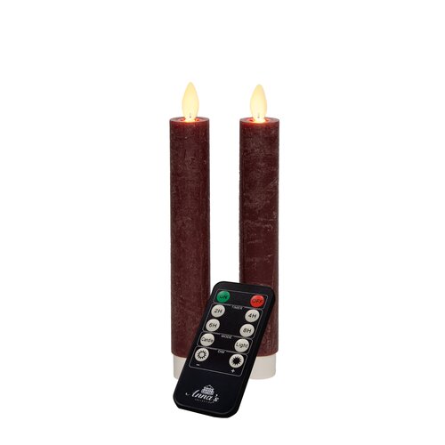 Anna's Collection LED-dinerkaarsen met bewegende vlam bordeaux - set van 2 - H 18 cm