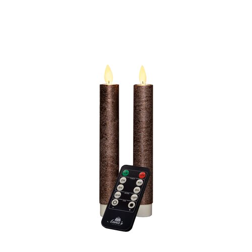 Anna's Collection LED-dinerkaarsen met bewegende vlam brons - set van 2 - H 18 cm