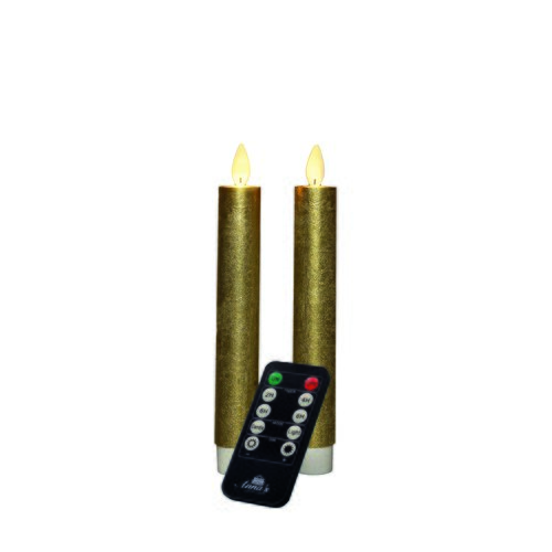 Anna's Collection LED-dinerkaarsen met bewegende vlam goud - set van 2 - H 18 cm