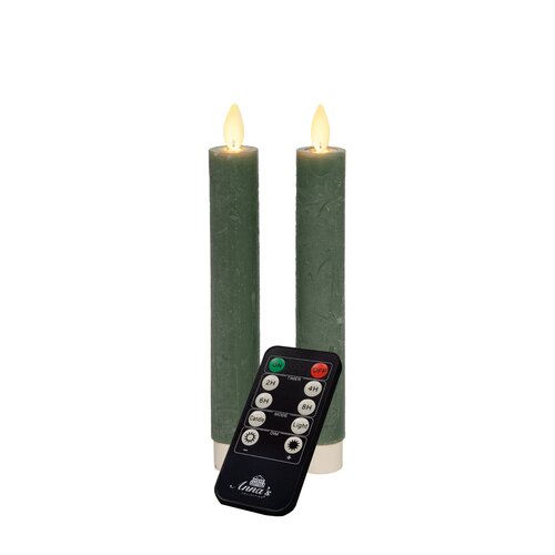 Anna's Collection LED-dinerkaarsen met bewegende vlam jade - set van 2 - H 18 cm