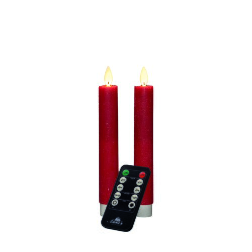 Anna's Collection LED-dinerkaarsen met bewegende vlam rood - set van 2 - H 18 cm