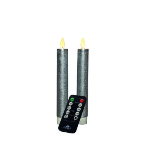 Anna's Collection LED-dinerkaarsen met bewegende vlam zilver - set van 2 - H 18 cm