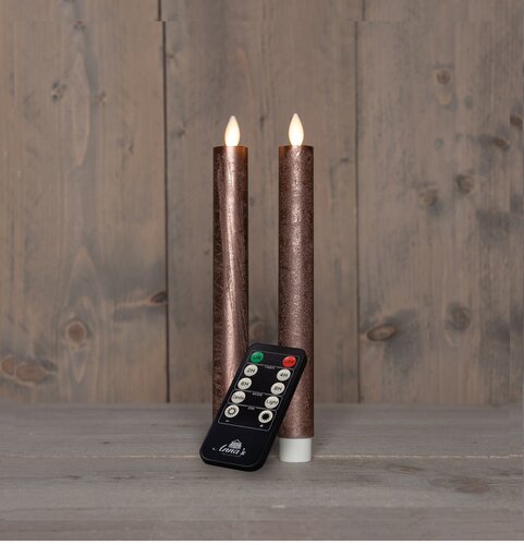 Anna's Collection LED-dinerkaarsen oplaadbaar - H23cm Brons 2 stuks - afbeelding 3