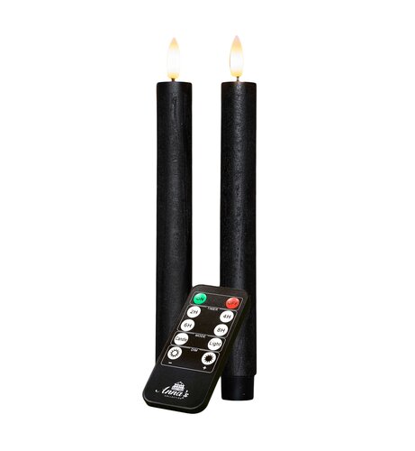 Anna's Collection LED-dinerkaarsen oplaadbaar rustiek met 3D-vlam zwart - set van 2 - H 23 cm - afbeelding 1