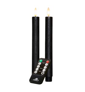 Anna's Collection LED-dinerkaarsen oplaadbaar rustiek met 3D-vlam zwart - set van 2 - H 23 cm - afbeelding 1