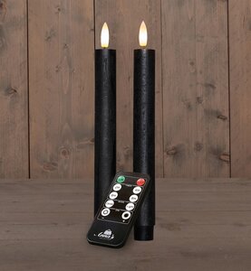 Anna's Collection LED-dinerkaarsen oplaadbaar rustiek met 3D-vlam zwart - set van 2 - H 23 cm - afbeelding 2