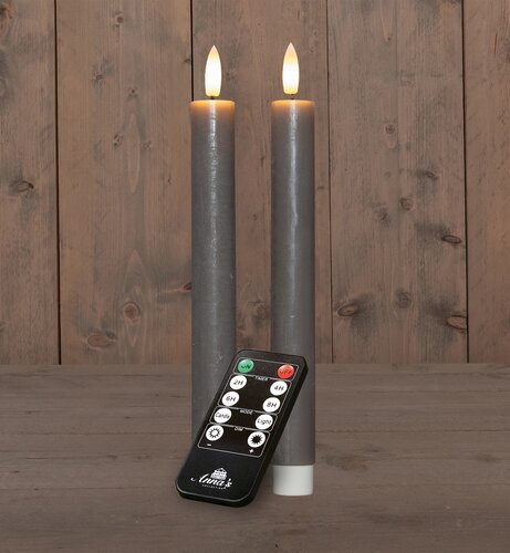 Anna's Collection LED-dinerkaarsen oplaadbaar rustiek met 3D-vlam taupe - set van 2 - H 23 cm - afbeelding 2