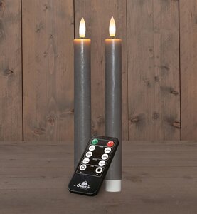 Anna's Collection LED-dinerkaarsen oplaadbaar rustiek met 3D-vlam taupe - set van 2 - H 23 cm - afbeelding 2