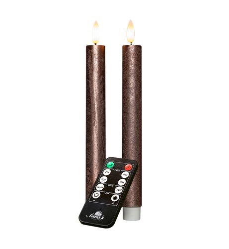 Anna's Collection LED-dinerkaarsen oplaadbaar rustiek met 3D-vlam brons - set van 2 - H 23 cm - afbeelding 1