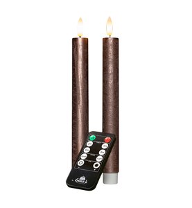 Anna's Collection LED-dinerkaarsen oplaadbaar rustiek met 3D-vlam brons - set van 2 - H 23 cm - afbeelding 1