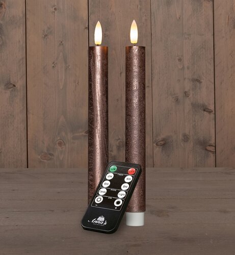 Anna's Collection LED-dinerkaarsen oplaadbaar rustiek met 3D-vlam brons - set van 2 - H 23 cm - afbeelding 2