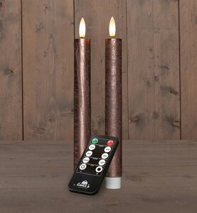 Anna's Collection LED-dinerkaarsen oplaadbaar rustiek met 3D-vlam brons - set van 2 - H 23 cm - afbeelding 2